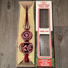 Christmas Tree Topper Triple Indents 2 Ball  Glass 12.5” Romania Feather Tree