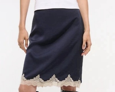 Abercrombie & Fitch High Rise Satin Lace-Hem Midi Skirt Size Medium NEW