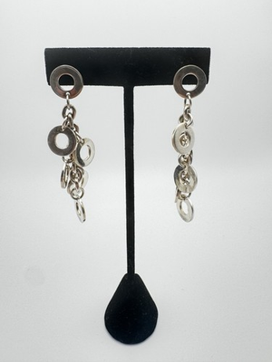 #ad Sterling Silver Washer Disc Dangle Earrings Chain Link Drop $24.99