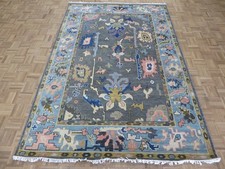 6'1 x 9'1 Hand Knotted Gray Colorful Oushak Oriental Rug G16849