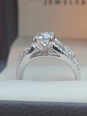 Custom Designed 3 stone 14 Karat White Gold Diamond Wedding Ring Size 7