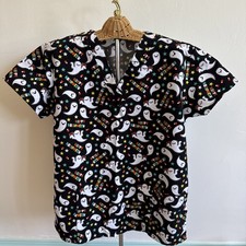 Halloween Cassandra O Unisex Scrub Top XL Black Lightweight Ghost