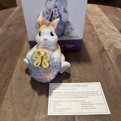 Fitz & Floyd Essentials PAINTING EASTER EGGS Bunny Rabbit Candy Dish Trinket Box