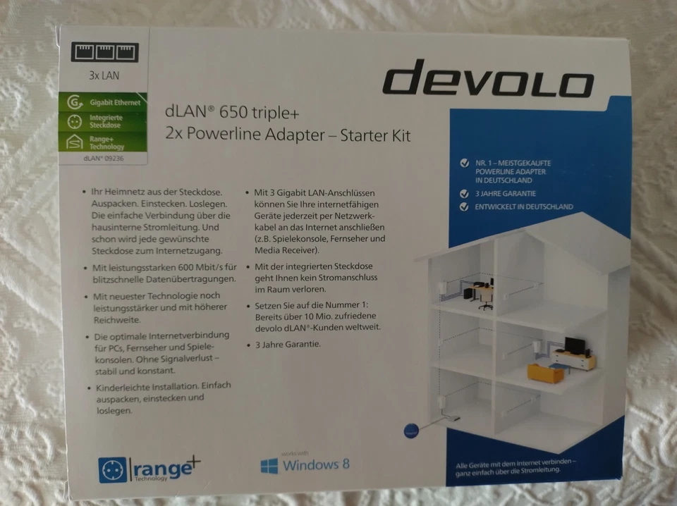 Devolo dLAN 650 triple - Starter Kit - Bridge - an Wandsteckdose anschließbar - Bild 4 von 4