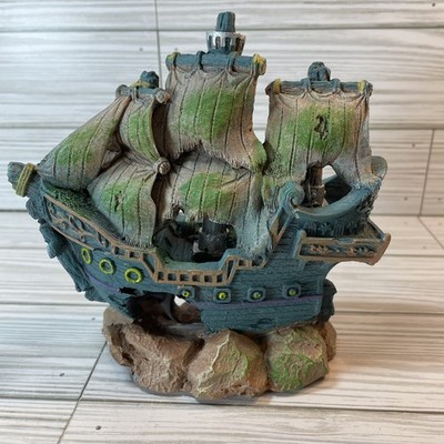 Harome Aquarium Fish Tank Decoration Pirate Ghost Ship Sunken Treasure Resin 6''