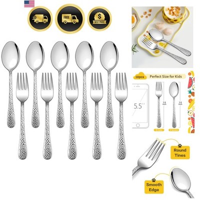 10-Piece Kids Silverware Set, Includes 5 Kid Spoons, 5 Kid Forks, Stainless S...