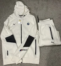 PUMA BMW MOTORSPORTS MEN'S TRACKSUIT WHITE SWEATPANTS AND JACKET Sz MEDIUM