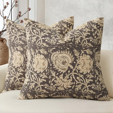 Vintage Floral Print Throw Pillow Covers 18x18 Set of 2 Neutral Modern Farmhouse