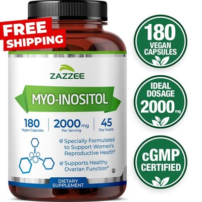 Zazzee Myo-Inositol Capsules, 2000 mg per Serving, 180 Vegan Capsules, Kosher