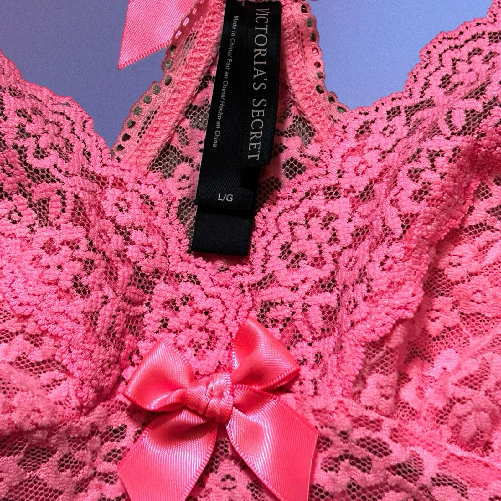 UNDERCOVER Victoria's Secret abito donna rosa pizzo slip camicia con fiocchi taglia large L Y2K