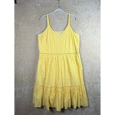 Sweet Magnolia Womens XL Yellow Eyelet Cotton Tiered Midi Dress Sleeveless Boho