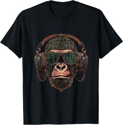 Gorilla Music DJ Beatmaker Music Headphones Techno EDM T-Shirt