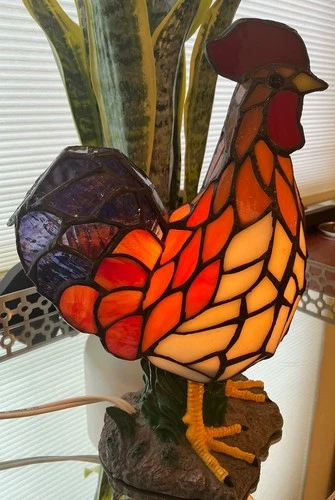 TIFFANY STYLE ROOSTER Vintage Electric Table Lamp Country Cottage Kitchen Farm