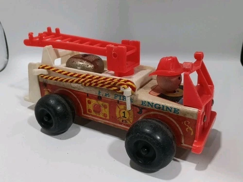 Fisher Price Little People Fire Truck Engine 720 Wood Toy With Bell Vintage 1968