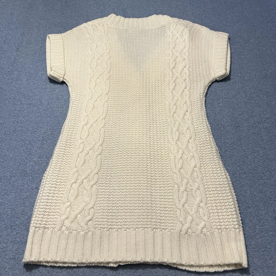 Express Small Cream Knit Sweater Mini Dress Short Cable Knitwear Merino Wool - Image 2 of 4