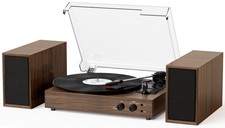 Vinyl Record Player with External Speakers, Vintage Classic Walnut Wood