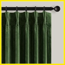 Olive Green Pinch Pleated Velvet Blackout Curtains 84 inches Long 2 Panels Se...