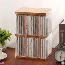 Rainmae Wooden CD Holder Stand - Stylish Organizer for 40 CD Cases & Game Discs