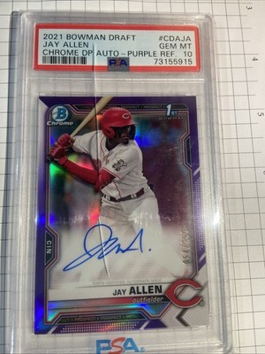 2021 Bowman Chrome Auto Jay Allen #CDAJA (AU, RC) Purple Refract /250 PSA GM 10*