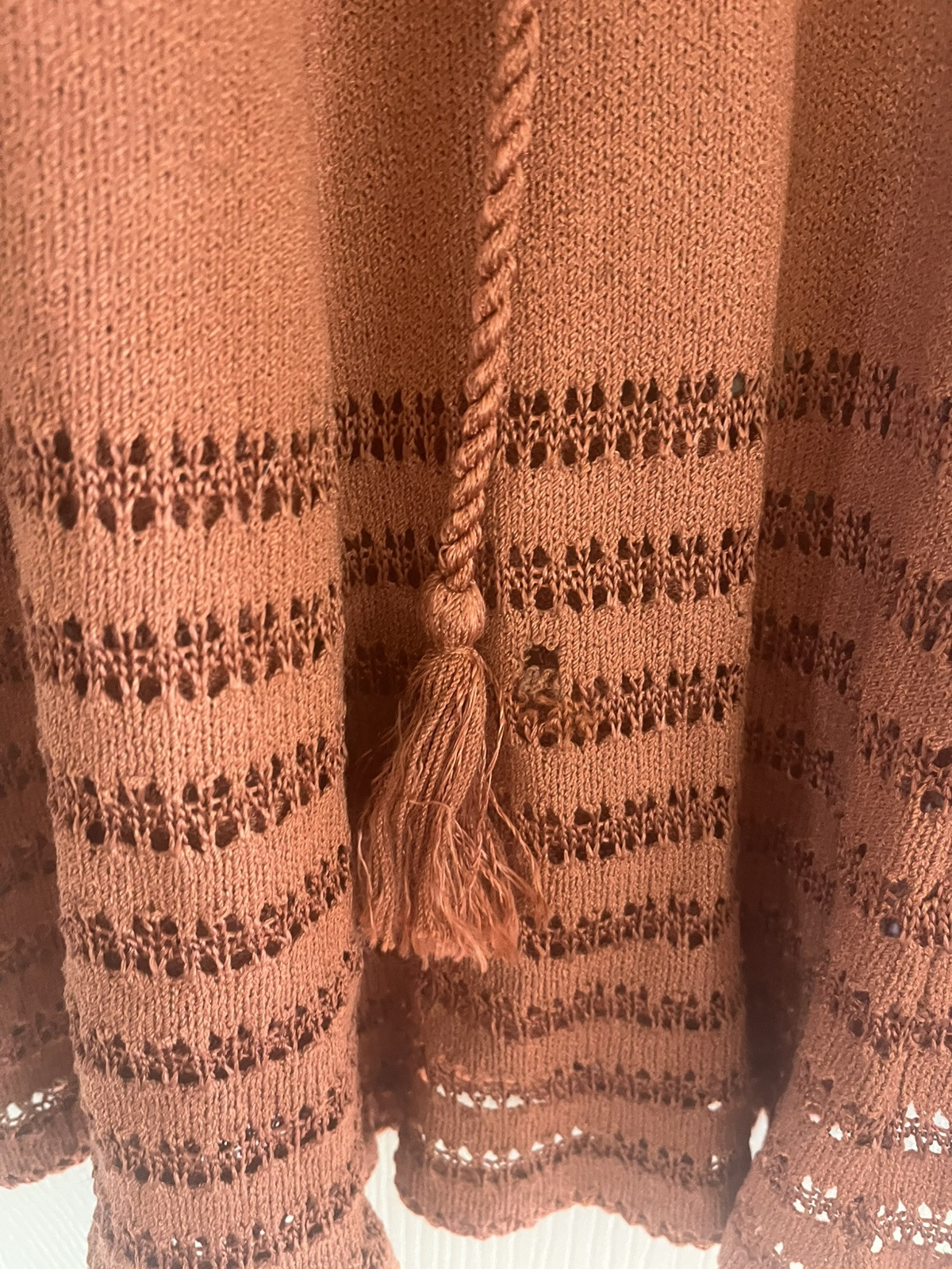 VTG 70s Crochet Edwardian Victorian Boho Pumpkin Fall Photo Hippie Midi Dress S