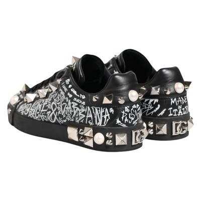 DOLCE & GABBANA Shoes Black Portofino Stud Embellished Sneakers