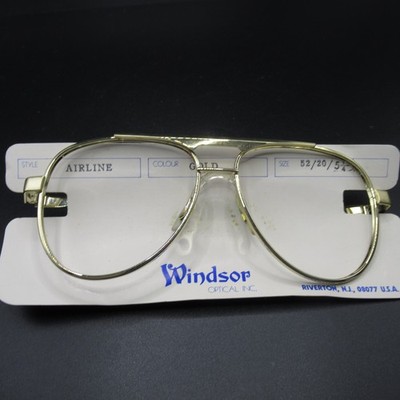 NOS Vintage Windsor Optical Airline Aviator Eyeglass Frames Gold Metal 52/20/54