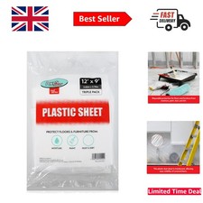 Durable Plastic Dust Sheets 12' x 9' for Floors & Furniture Protection - 3 Pack