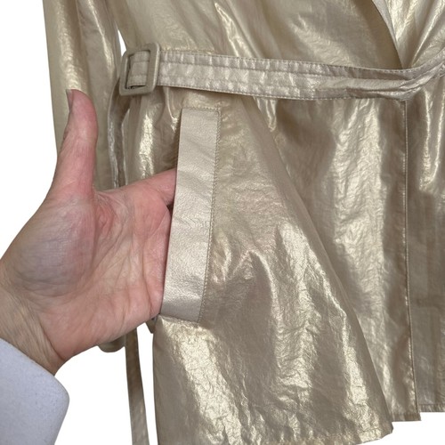 Weatherproof Lightweight Trench Coat Size L Gold Metallic Belted Snaps New NWT - Picture 5 of 11