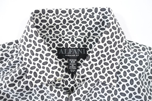 Alfani Geo Estampado Gris Blanco Reg 14-14.5 32-33 Elástico Botón Frontal Camisa - Imagen 4 de 8