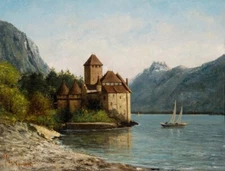 Oil painting The-Castle-of-Chillon-Evening-1872-Gustave-Courbet-oil-painting art
