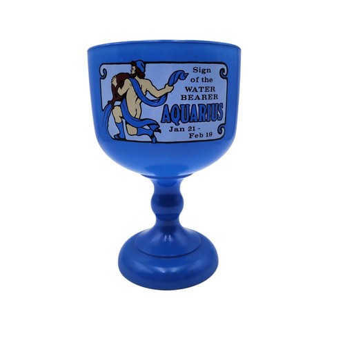 VTG Tiara Indiana Glass 8" 1970s Blue Aquarius Water Bearer Zodiac Bowl Goblet - Picture 4 of 11