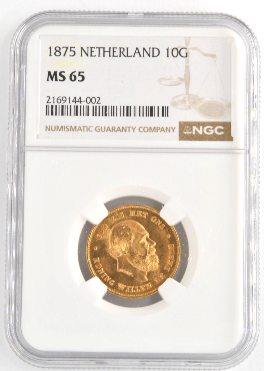 Netherlands 1875 10 Gulden William III .900 Fine Gold NGC Graded