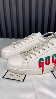 Gucci Ace Low Sneakers White Leather Red Green Logo 8 G or 8.5 US