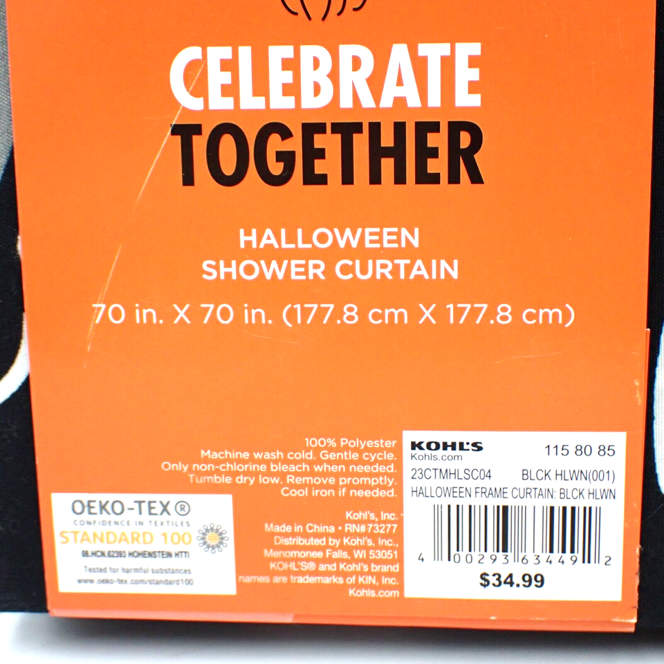Kohl's Halloween Theme Shower Curtain 70x70 Witches Masks Black Cats