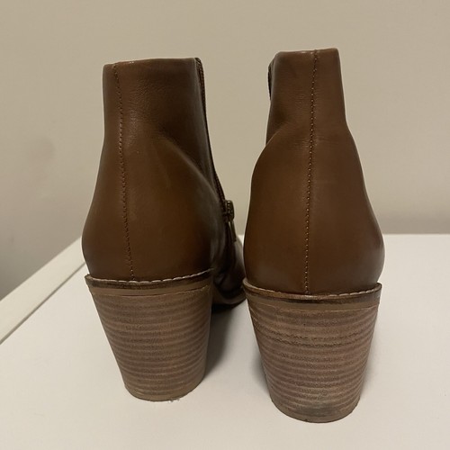 ELK Sz 37 6 Tan leather ankle Boots Maseur Insole side zip block heel round toe - Picture 14 of 19