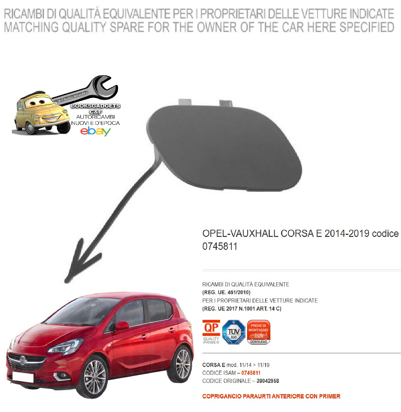 Per Opel Corsa E 11/2014-11/2019 Coprigancio Paraurti Anteriore Primer 39042958