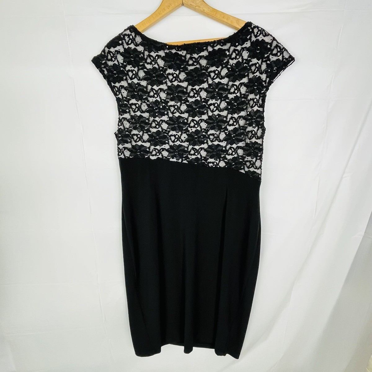 Dressbarn Collection Black Lace Dress 14 Sheath Lightweight Stretch Faux  Wrap | eBay