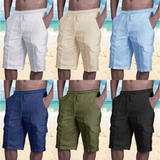 Mens Elasticated Cargo Shorts Summer Casual Cotton Combat Pants M-XXXL S