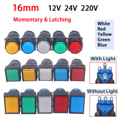 16mm Power Push Button Switch LED Momentary Latching Waterproof 12V 24V 220V