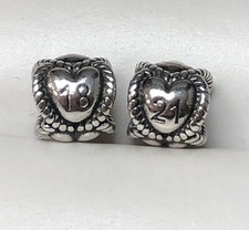 (2) RETIRED Authentic PANDORA 18th & 21st Anniversary Birthday Milestone Charms