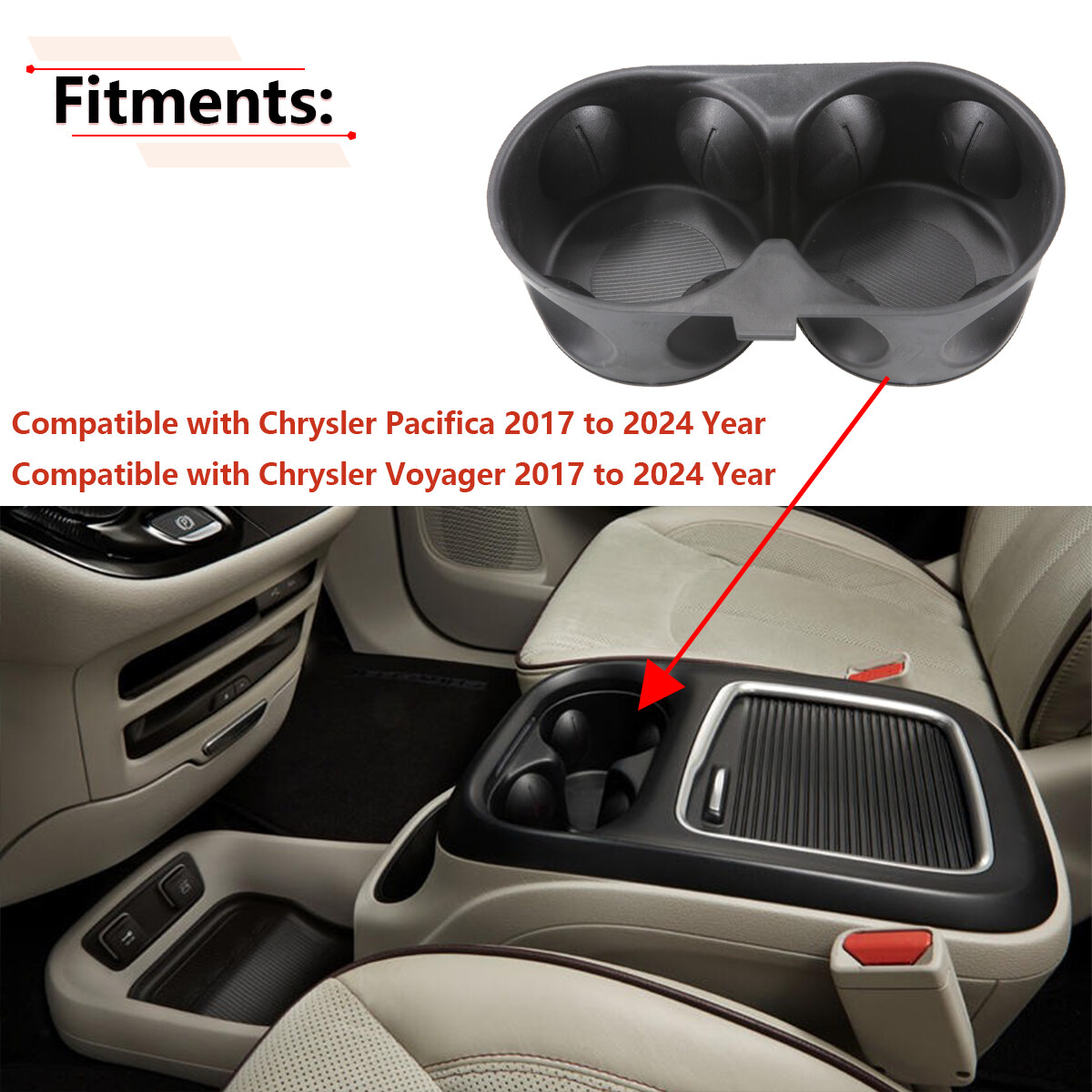 Cup Holder Insert Bin For 17-24 Chrysler Pacifica Voyager