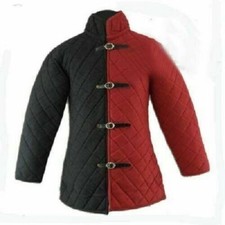Medieval Gambeson Red Black color Medieval Padded full Sleeves