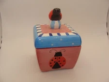 Lady Bug Porcelain Trinket Box ~ Dolgen Corp ~ 5.5” X 3.75” ~