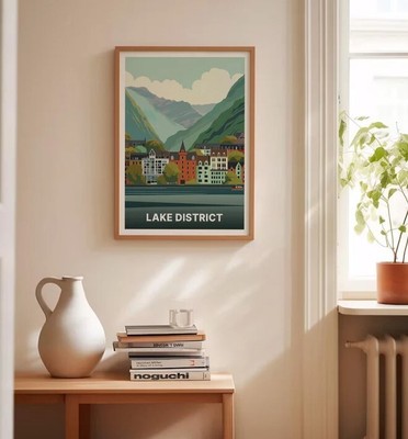Lake District Travel Poster, Minimalist Wall Art