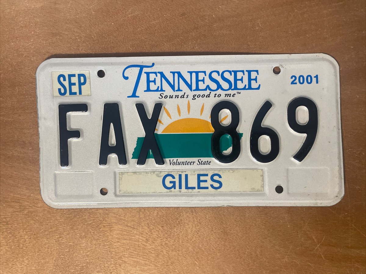 2001 Tennessee License Plate # FAX 869 Giles County | eBay
