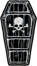 COFFIN SKULL CROSS BONES JACKET VEST BACK PATCH  Iron on or Sew on 11"x6"