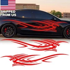 2x 7.8Ft Red Streamline Graphics Decal Stickers Car Body Side Skirt Door Fender