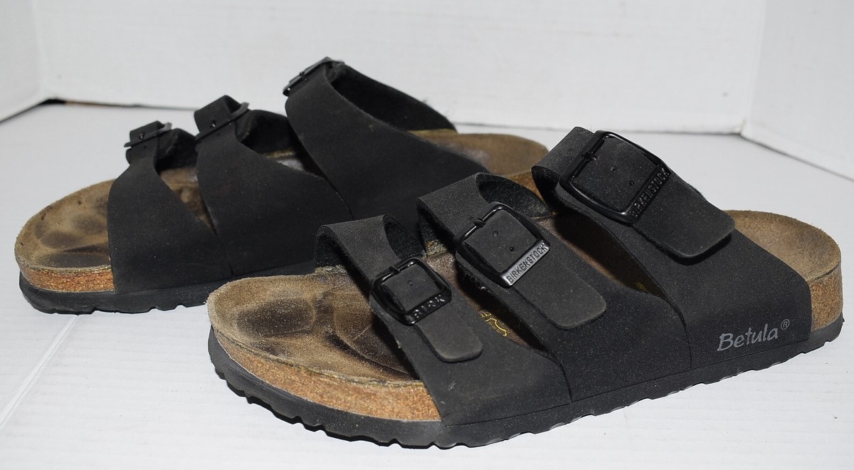 Birkenstock Betula 3-Strap BIRKO-FLOR Black Slide Sandals Womens