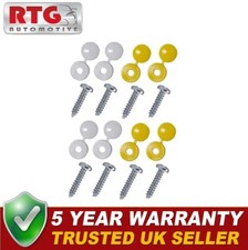 8x Vehicle Reg Registration Number Plate Screws White Yellow Hinged Caps RTG