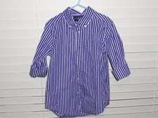 USED POLO RALPH LAUREN BLUE/WHITE STRIPED LONG SLEEVE BUTTON UP SHIRT YOUTH SZ.6